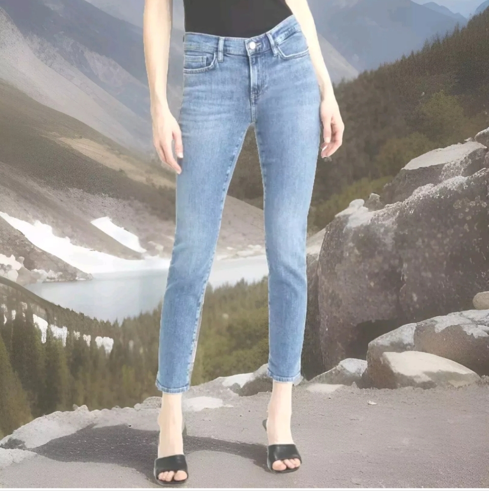 Frame Le Garcon Jeans Sz 31 34/29" Boyfriend Skinny Blue Super Stretchy Denim